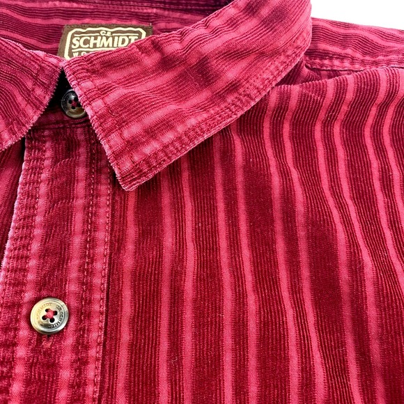 Schmidt Workwear Corduroy Striped Long Sleeve Button Up Shirt Mens XL Red Cotton - Picture 5 of 5